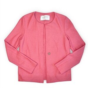Harris Wharf London Pink Boiled Wool 
Raw Edge Collarless Boxy Blazer Jacket 2